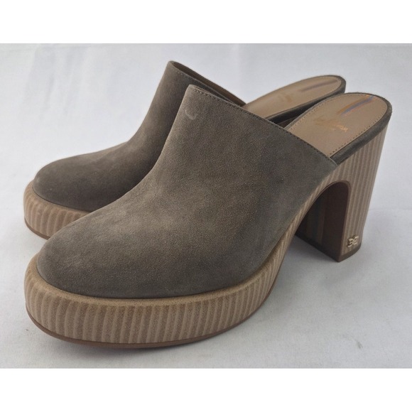 Sam Edelman Shoes - Sam Edelman Mule Clogs Womens Size 8.5 Taupe Suede Block Heel Slip On Shoes